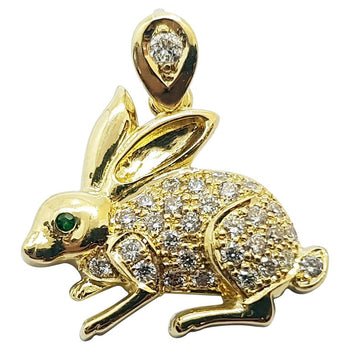 SJ1676 - Brown Diamond with Tsavorite Rabbit Chinese Zodiac Pendant Set in 18 Karat Gold