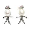 SJ1366 - South Sea Pearl with Diamond and Ruby Bird Earrings Set in 18 Karat White Gold
