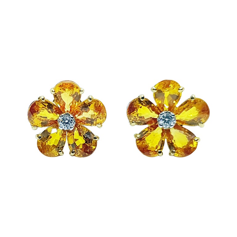 SJ1707 - Yellow Sapphire with Diamond Earrings Set in 18 Karat Gold Settings