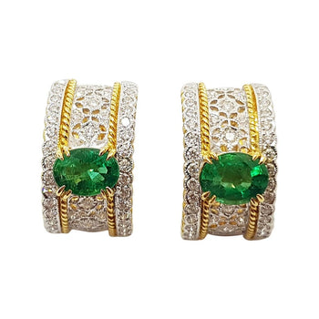 SJ1527 - Emerald with Diamond Earrings Set in 18 Karat Gold Settings