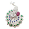 SJ1573 - Emerald, Ruby, Blue Sapphire and Diamond Peacock Brooch in 18 Karat White Gold