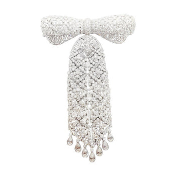 SJ1586 - Diamond Bow Detachable Tassel Brooch Set in 18 Karat White Gold Settings