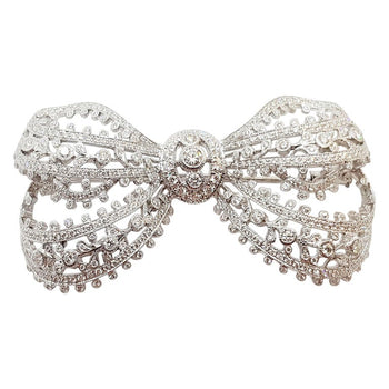 SJ1594 - Diamond Bow Brooch Set in 18 Karat White Gold Settings