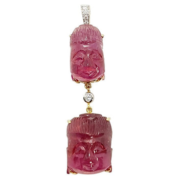 SJ1786 - Carved Tourmaline with Diamond Buddha Pendant Set in 18 Karat Gold Settings