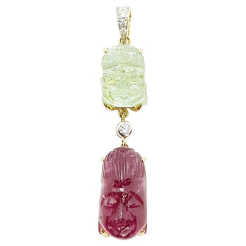 SJ6148 - Carved Tourmaline with Diamond Buddha Pendant Set in 18 Karat Gold Settings