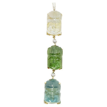 SJ6159 - Carved Tourmaline with Diamond Buddha Pendant Set in 18 Karat Gold Settings