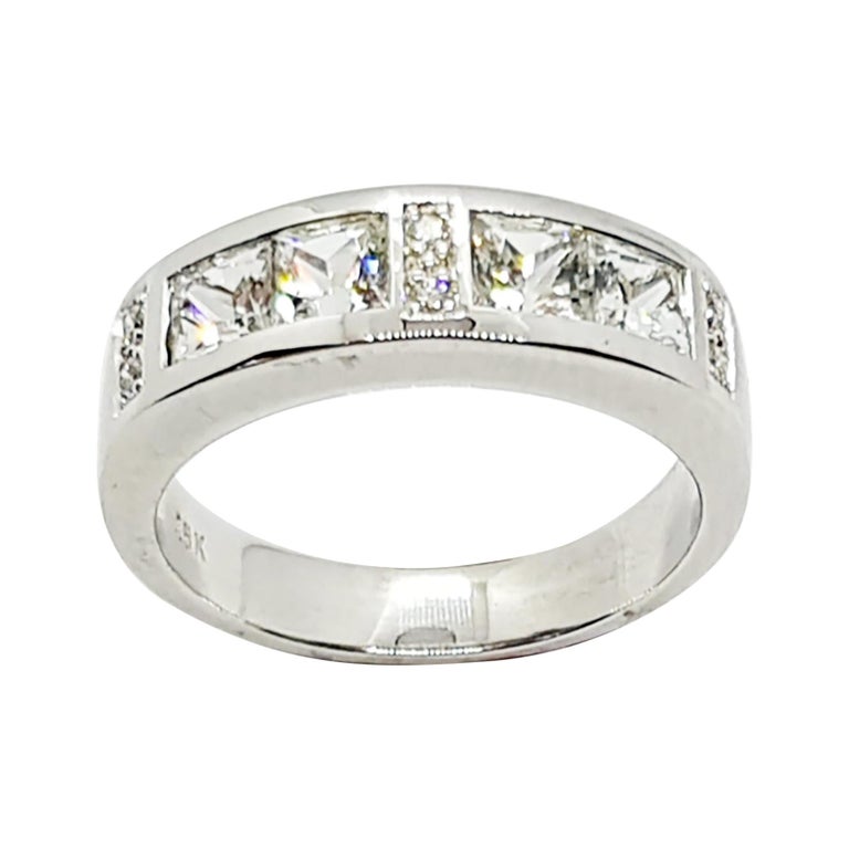 SJ1966 - White Sapphire with Diamond Ring Set in 18 Karat White Gold Settings