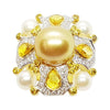 SJ1458 - Golden South Sea Pearl, Fresh Water Pearl, Yellow Sapphire Ring in 18k Gold