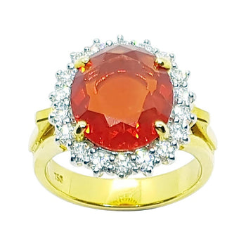 SJ1386 - Fire Opal with Diamond Ring Set in 18 Karat Gold Settings