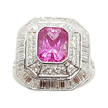 SJ1478 - Pink Sapphire with Diamond Ring Set in 18 Karat White Gold Settings