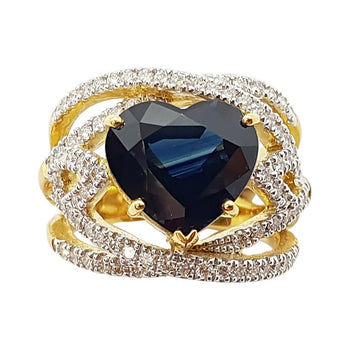 SJ1497 - Heart Shape Blue Sapphire with Diamond Ring Set in 18k Gold Settings