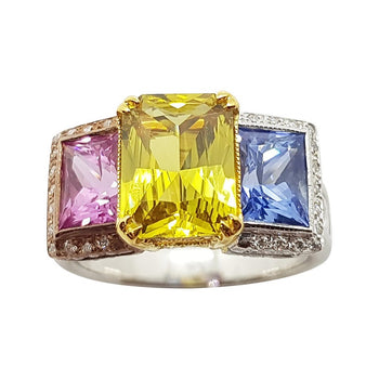 SJ1636 - Blue Sapphire, Pink Sapphire, Yellow Sapphire Ring Set in 18 Karat White Gold