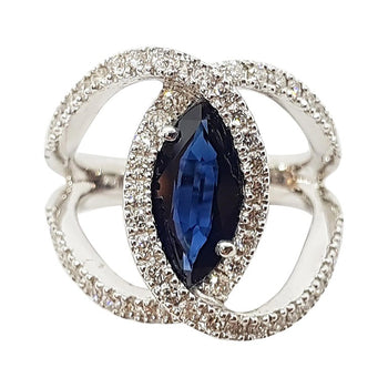 SJ1386 - Blue Sapphire with Diamond Ring Set in 18 Karat White Gold Settings