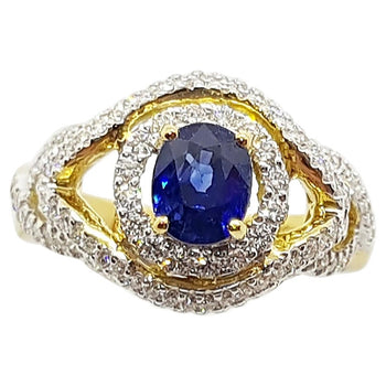 SJ1386 - Blue Sapphire with Diamond Ring Set in 18 Karat Gold Settings