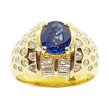 SJ1386 - Blue Sapphire with Diamond Ring Set in 18 Karat Gold Settings