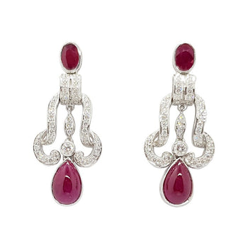 SJ6111 - Cabochon Ruby, Ruby with Diamond Earrings Set in 18 Karat White Gold Settings