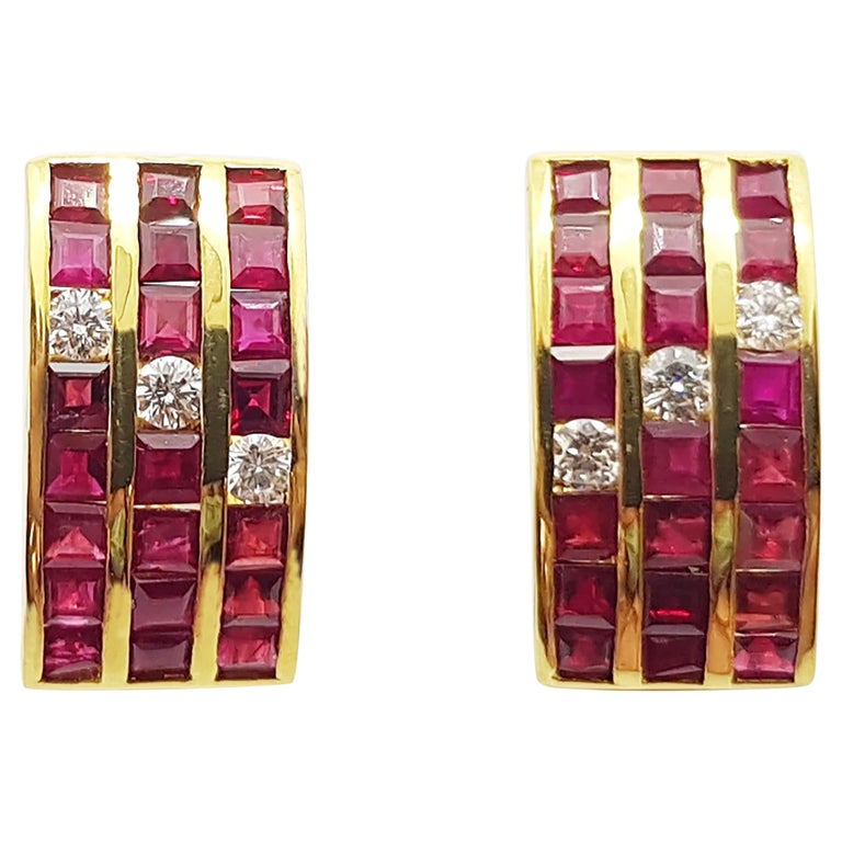 SJ6144 - Ruby with Diamond Earrings Set in 18 Karat Gold Settings