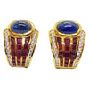 SJ1426 - Cabochon Blue Sapphire with Ruby and Diamond Earrings in 18 Karat Gold Settings