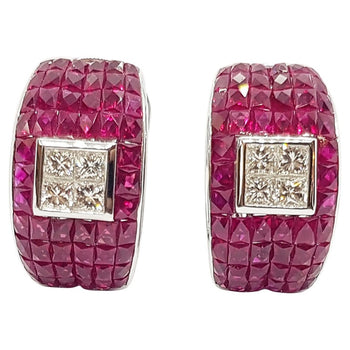 SJ1446 - Ruby with Diamond Earrings Set in 18 Karat White Gold Settings