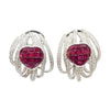 SJ1586 - Ruby with Diamond Heart Earrings Set in 18 Karat White Gold Settings