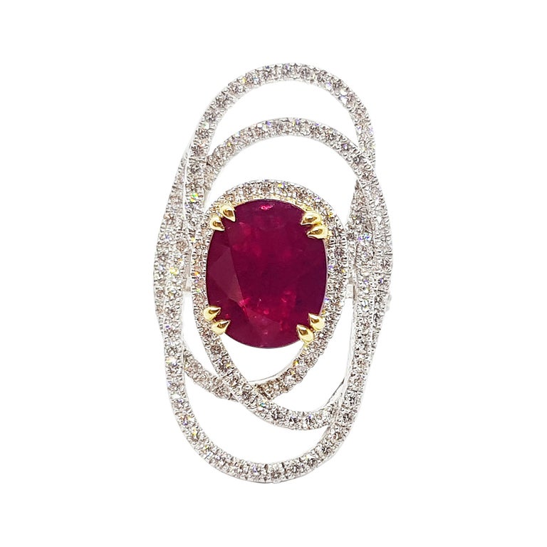 SJ1426 - Ruby with Diamond Ring Set in 18 Karat White Gold Setting