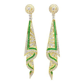 SJ1507 - Emerald with Diamond Earrings Set in 18 Karat Gold Settings