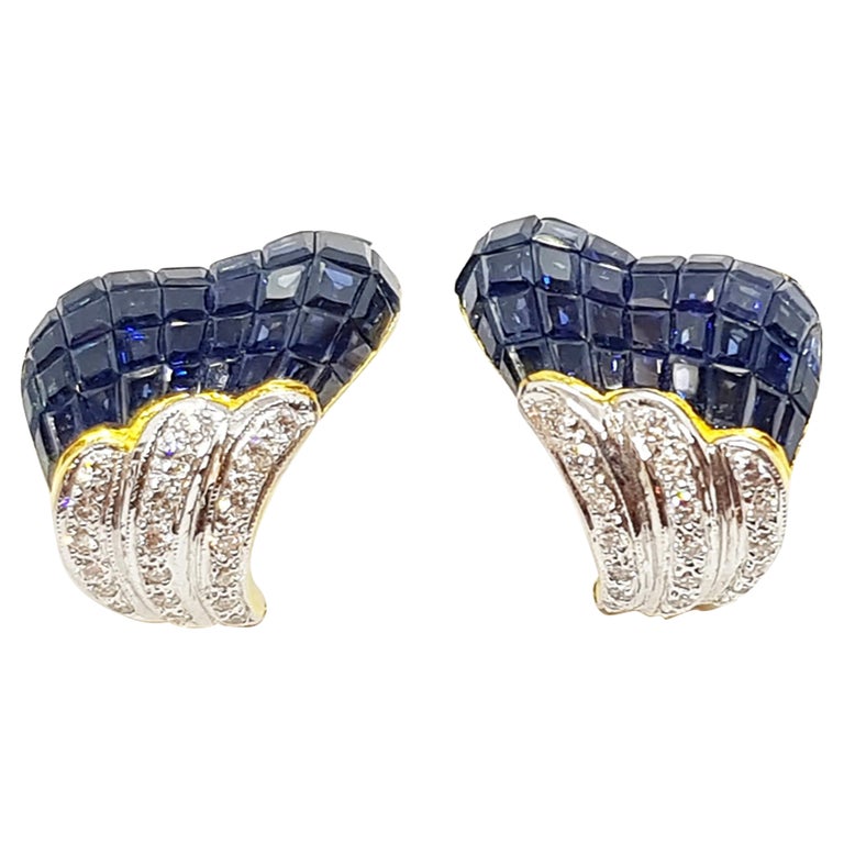 SJ1628 - Blue Sapphire with Diamond Earrings Set in 18 Karat Gold Settings