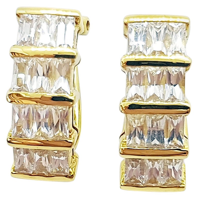 SJ6192 - White Sapphire Earrings Set in 18 Karat Gold Settings