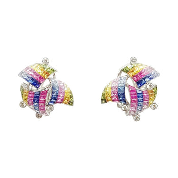 SJ1612 - Rainbow Colour Sapphire with Diamond Earrings in 18 Karat White Gold Settings