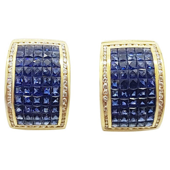 SJ1629 - Blue Sapphire with Diamond Earrings Set in 18 Karat Gold Settings