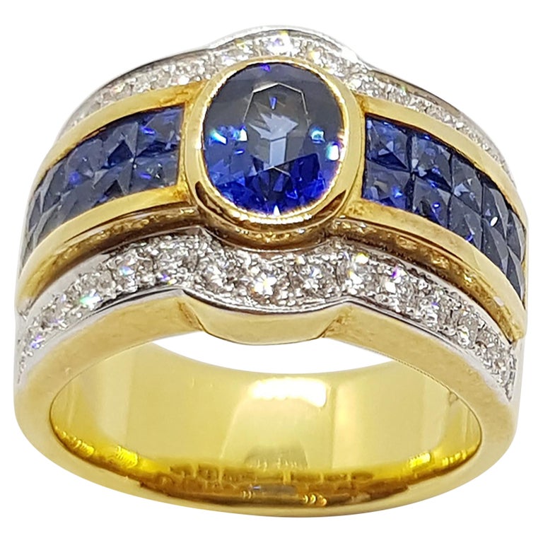 SJ1715 - Blue Sapphire with Diamond and Blue Sapphire Ring Set in 18 Karat Gold Settings
