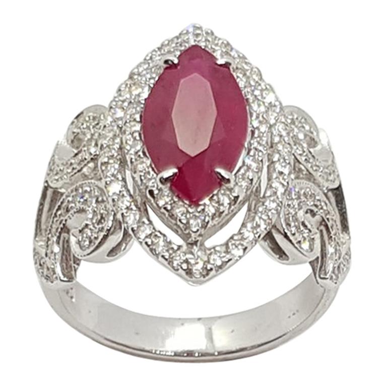 SJ1512 - Ruby with Diamond Ring Set in 18 Karat White Gold Setting
