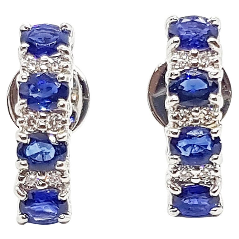 SJ6055 - Blue Sapphire with Diamond Earrings Set in 18 Karat White Gold Settings