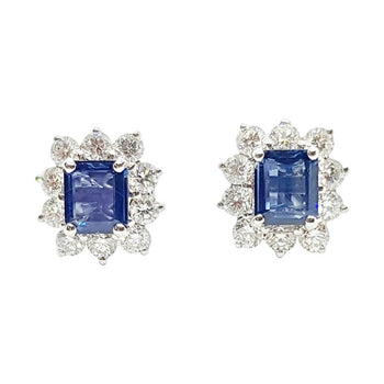 SJ1600 - Blue Sapphire with Diamond Earrings Set in 18 Karat White Gold Settings