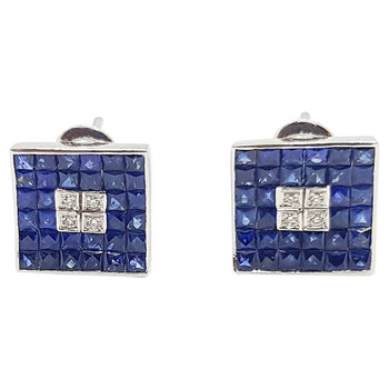 SJ1356 - Blue Sapphire with Diamond Earrings Set in 18 Karat White Gold Settings