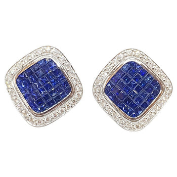 SJ1489 - Blue Sapphire with Diamond Earrings Set in 18 Karat White Gold Settings