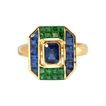 SJ6031 - Blue Sapphire & Tsavorite Garnet Ring 18k Gold by Kavant & Sharart