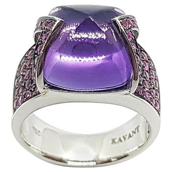 SJ1986 - Amethyst with Pink Sapphire Ring Set in 18 K White Gold