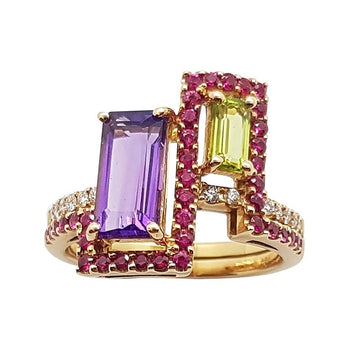 SJ1986 - Amethyst, Peridot with Pink Sapphire Ring in 18K Rose Gold by Kavant & Sharart