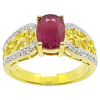 SJ1376 - Ruby with Diamond  Ring Set in 18 Karat Gold Settings