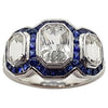 SJ1508 - White Sapphire with Blue Sapphire and Diamond Ring Set in 18 Karat White Gold