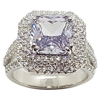 SJ1452 - White Sapphire with Diamond Ring Set in 18 Karat White Gold Settings