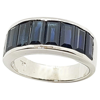 SJ1698 - Baguette Blue Sapphire Band Ring Set in 18 Karat White Gold Settings