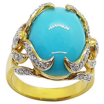 SJ1552 - Turquoise with Diamond Ring Set in 18 Karat Gold Settings