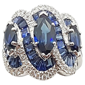 SJ1446 - Blue Sapphire with Diamond Ring Set in 18 Karat White Gold Settings