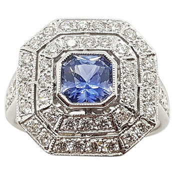 SJ1553 - Blue Sapphire with Diamond Ring Set in 18 Karat White Gold Settings