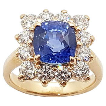 SJ1598 - Certified Unheated 4 Cts Blue Sapphire with Diamond Ring in 18K Rose Gold