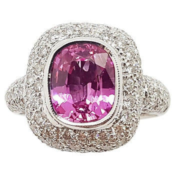 SJ1588 - Pink Sapphire with Diamond Ring Set in 18 Karat White Gold Settings