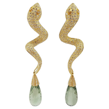 SJ1586 - Brown Diamond with Green Amethyst Snake Earrings Set in 18 Karat Gold Settings
