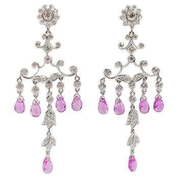 SJ6117 - Pink Sapphire with Diamond Earrings Set in 18 Karat White Gold Settings